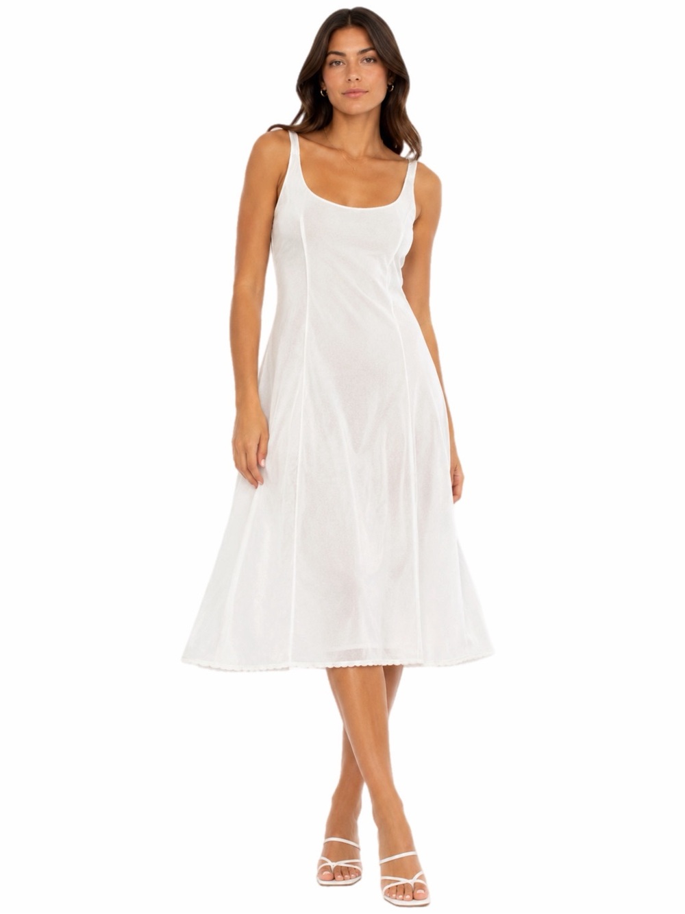60s/70s European Vintage Margret Darted Sheer Midi Slip Dress Minimalist Ivory M